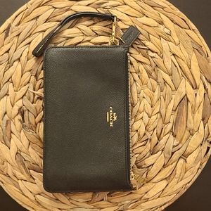 COACH wristlet, multifunction, saffiano leather, black
